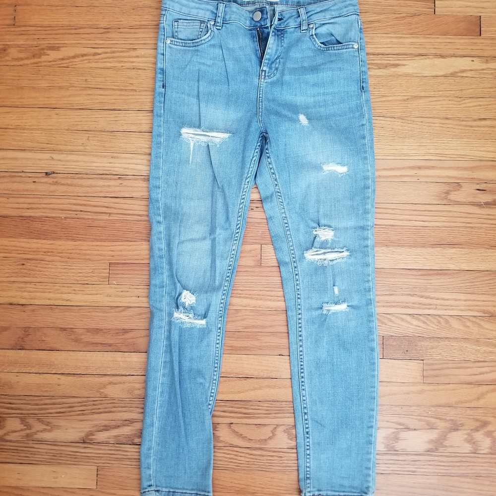 Topshop Light Blue Distressed Skinny Jeans